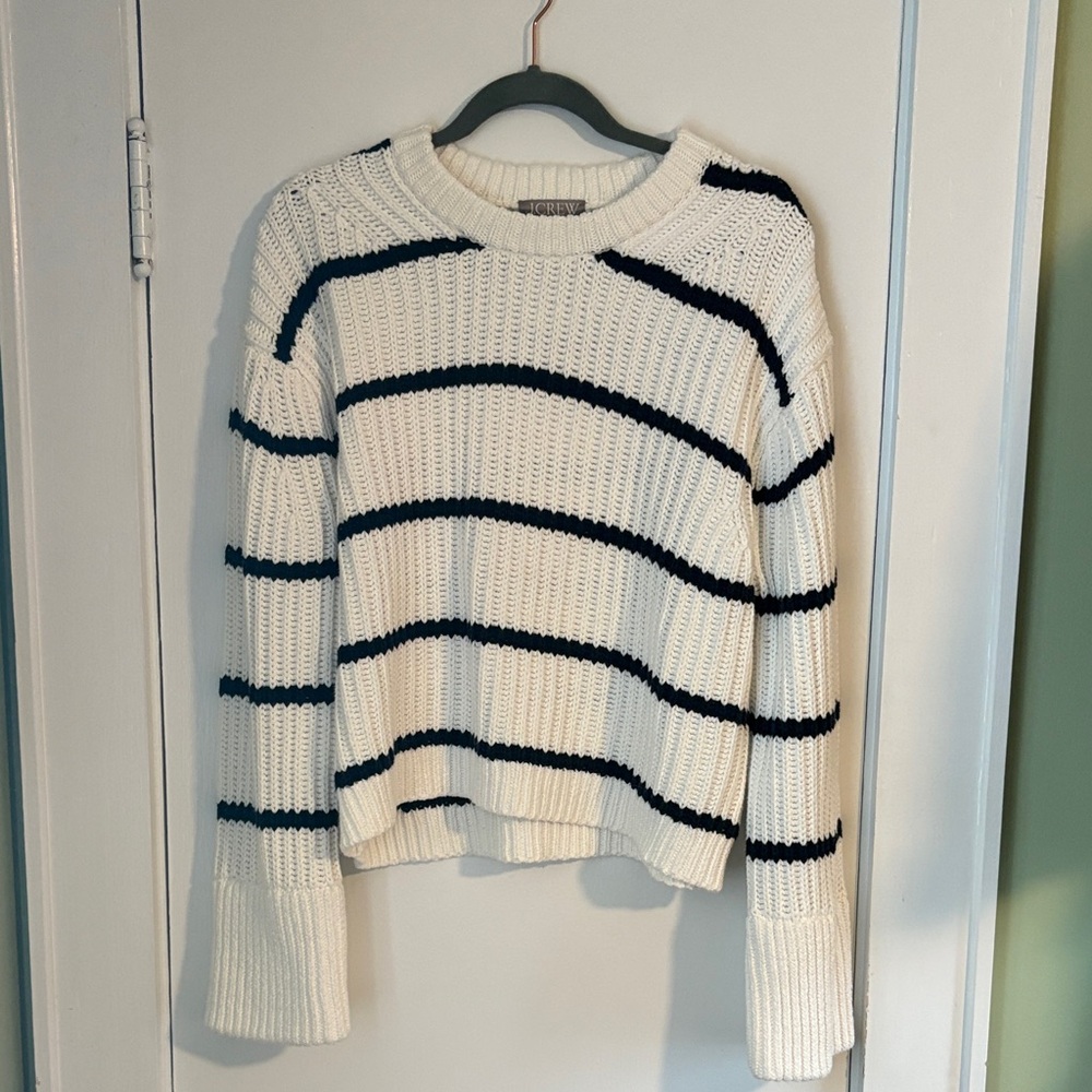 NWOT J. Crew White and Black Striped Cotton Sweater